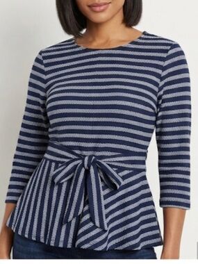 SAVIDA Peplum Top Zig Zag Striped Tie Front Large